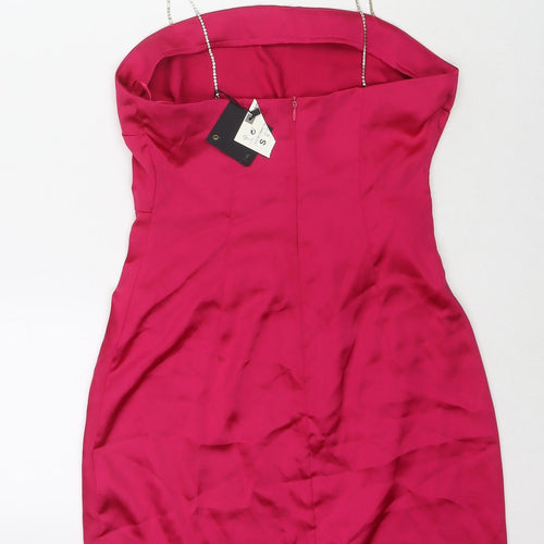 Zara Womens Pink Polyester Mini Size S Square Neck Zip - Jeweled Detail