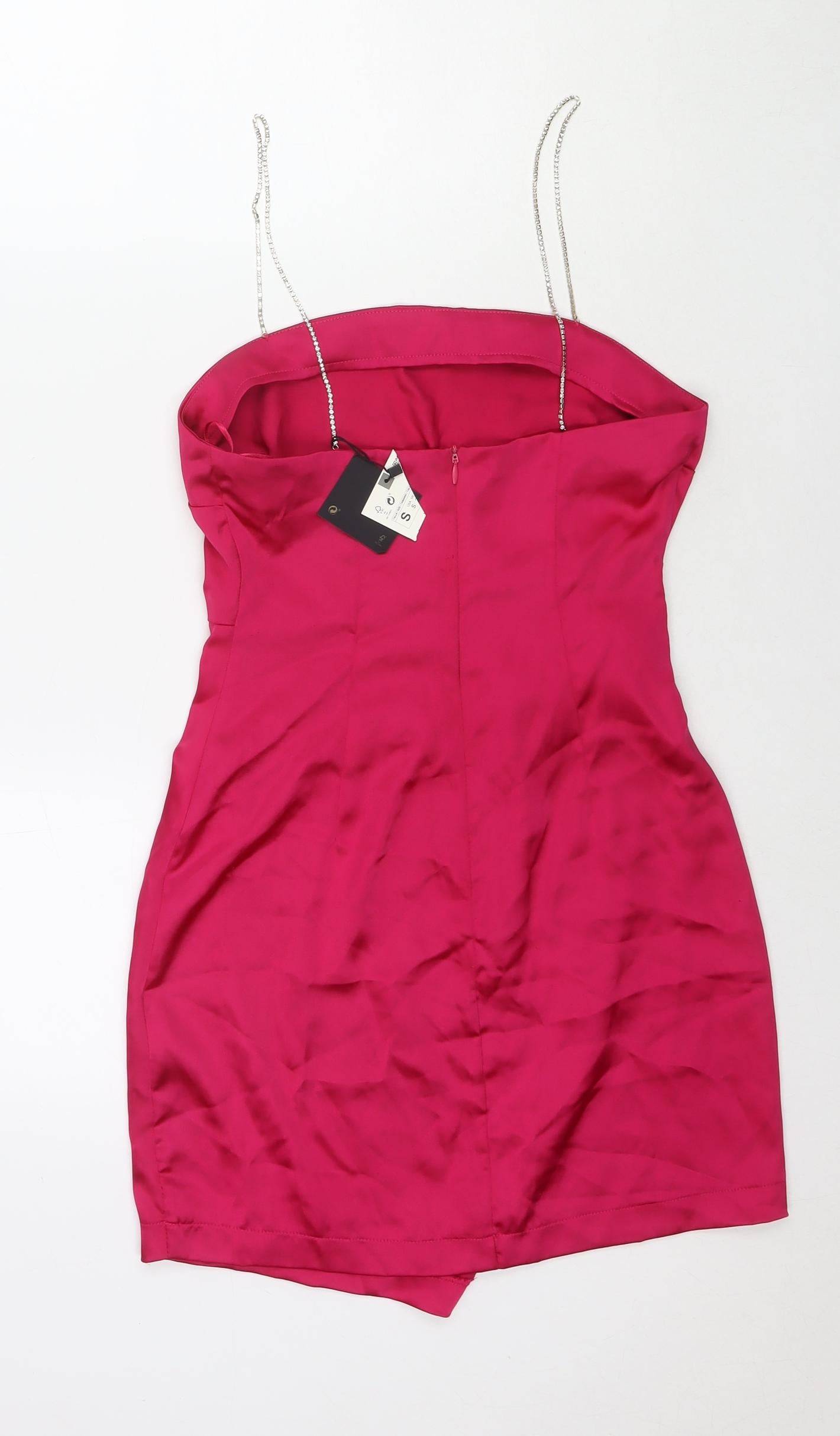 Zara Womens Pink Polyester Mini Size S Square Neck Zip - Jeweled Detail