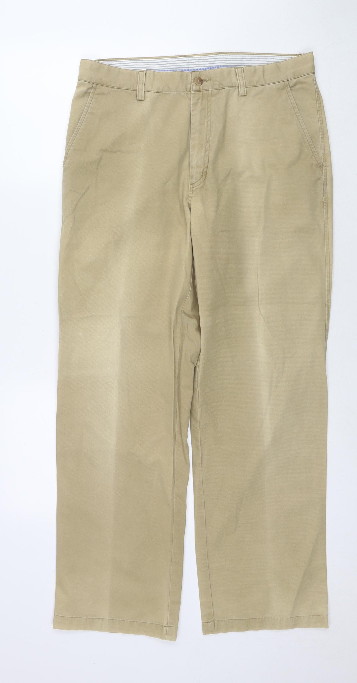 Gurteen Mens Brown Cotton Trousers Size 34 in L29 in Regular Zip