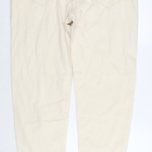 Marks and Spencer Mens Beige Cotton Tapered Jeans Size 38 in L33 in Regular Zip