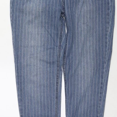 PRETTYLITTLETHING Womens Blue Striped Cotton Straight Jeans Size 8 L30 in Regular Zip