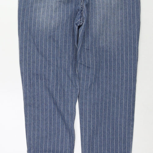 PRETTYLITTLETHING Womens Blue Striped Cotton Straight Jeans Size 8 L30 in Regular Zip