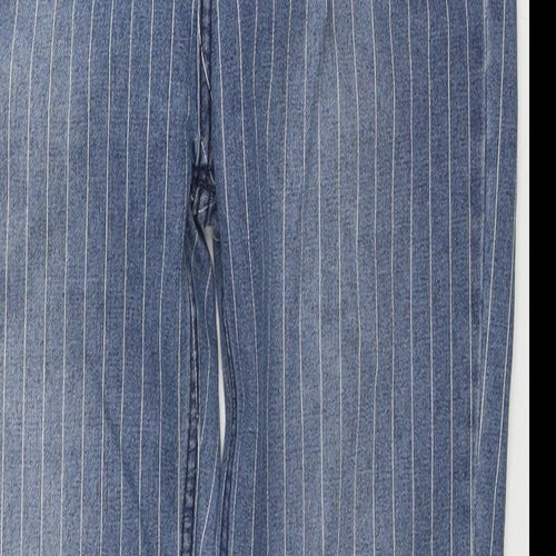 PRETTYLITTLETHING Womens Blue Striped Cotton Straight Jeans Size 8 L30 in Regular Zip