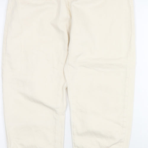 Zara Womens Ivory Cotton Straight Jeans Size 8 L24 in Regular Zip