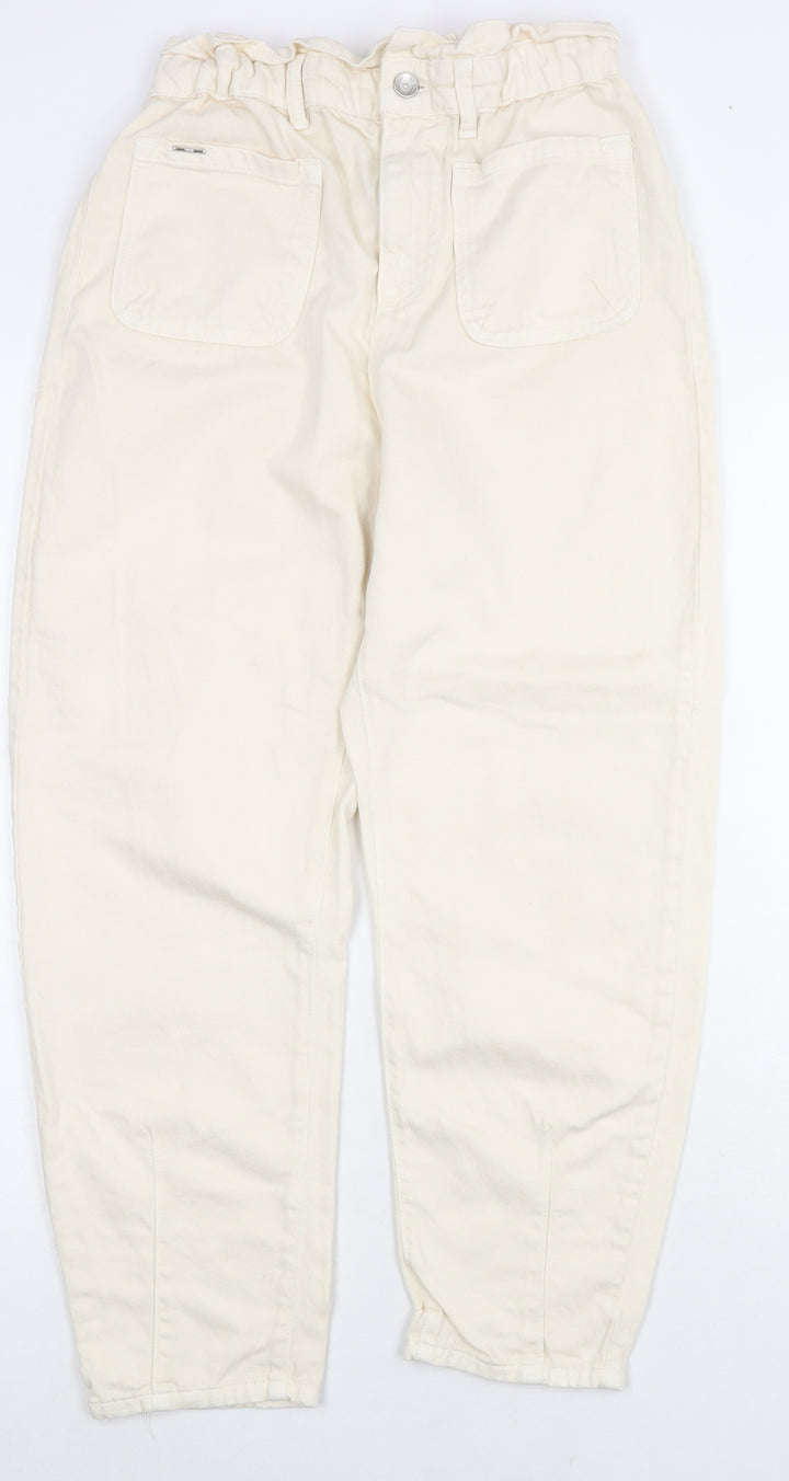 Zara Womens Ivory Cotton Straight Jeans Size 8 L24 in Regular Zip