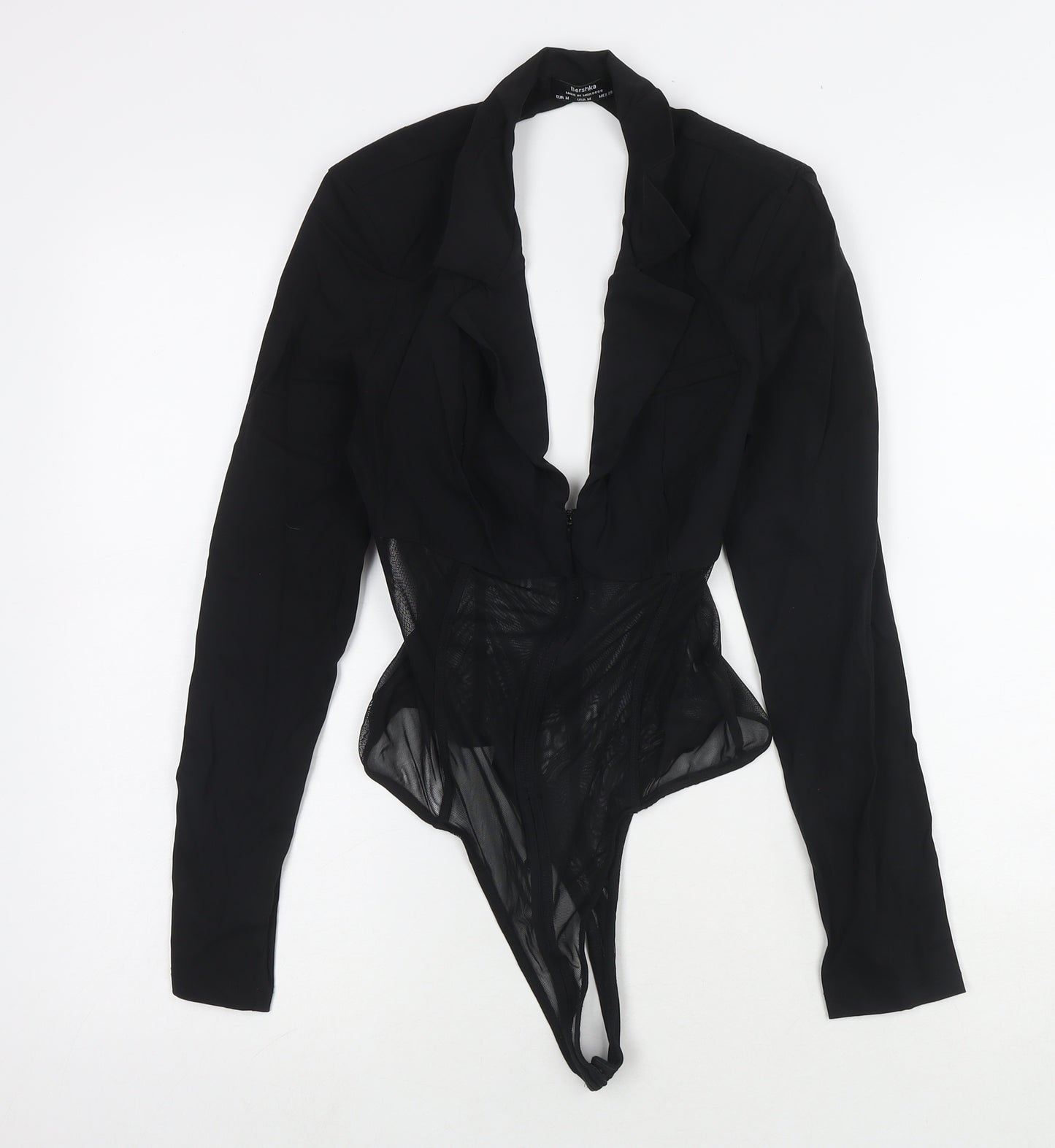 Bershka Womens Black Cotton Bodysuit One-Piece Size M Snap - Shoulder Pads