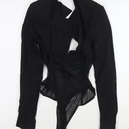 Bershka Womens Black Cotton Bodysuit One-Piece Size M Snap - Shoulder Pads