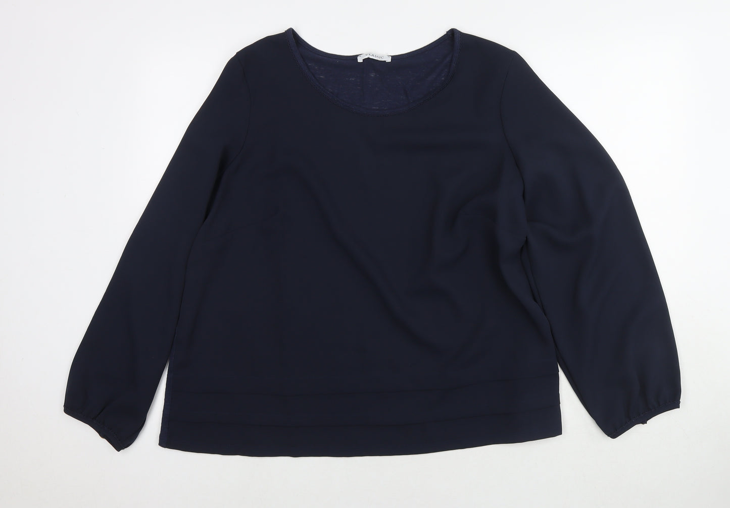 Marks and Spencer Womens Blue Linen Basic Button-Up Size 22 Round Neck