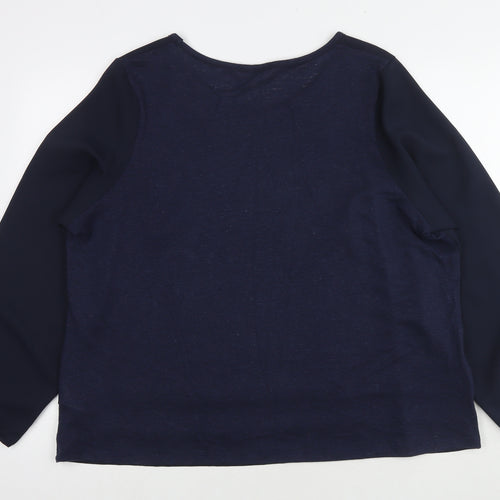 Marks and Spencer Womens Blue Linen Basic Button-Up Size 22 Round Neck