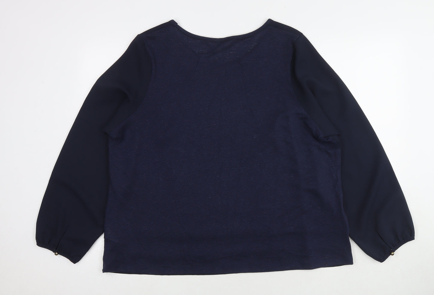 Marks and Spencer Womens Blue Linen Basic Button-Up Size 22 Round Neck