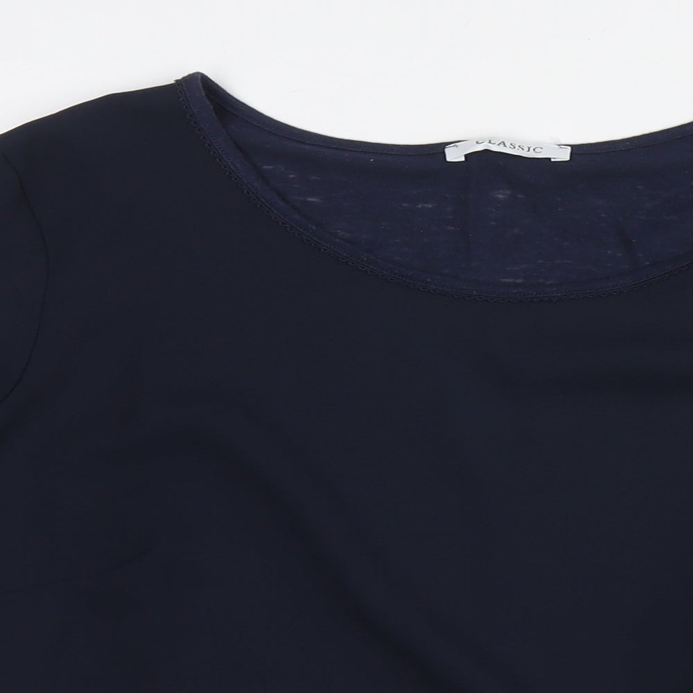 Marks and Spencer Womens Blue Linen Basic Button-Up Size 22 Round Neck