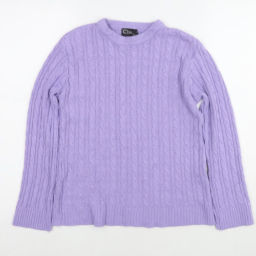 Chick Womens Purple Round Neck Cotton Pullover Jumper Size S