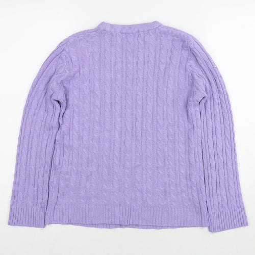 Chick Womens Purple Round Neck Cotton Pullover Jumper Size S