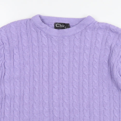 Chick Womens Purple Round Neck Cotton Pullover Jumper Size S