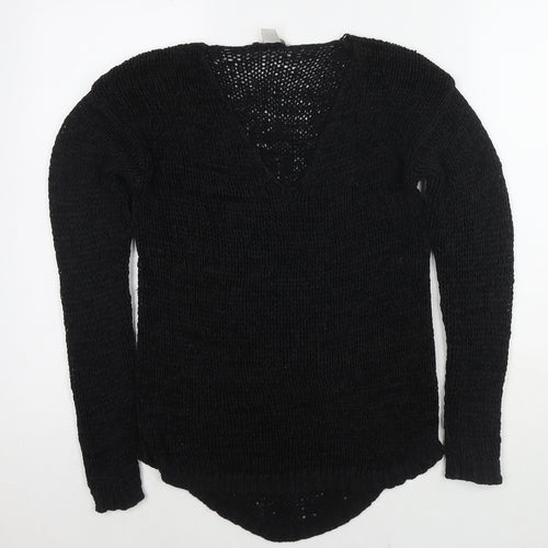 H&M Womens Black V-Neck Acrylic Pullover Jumper Size S
