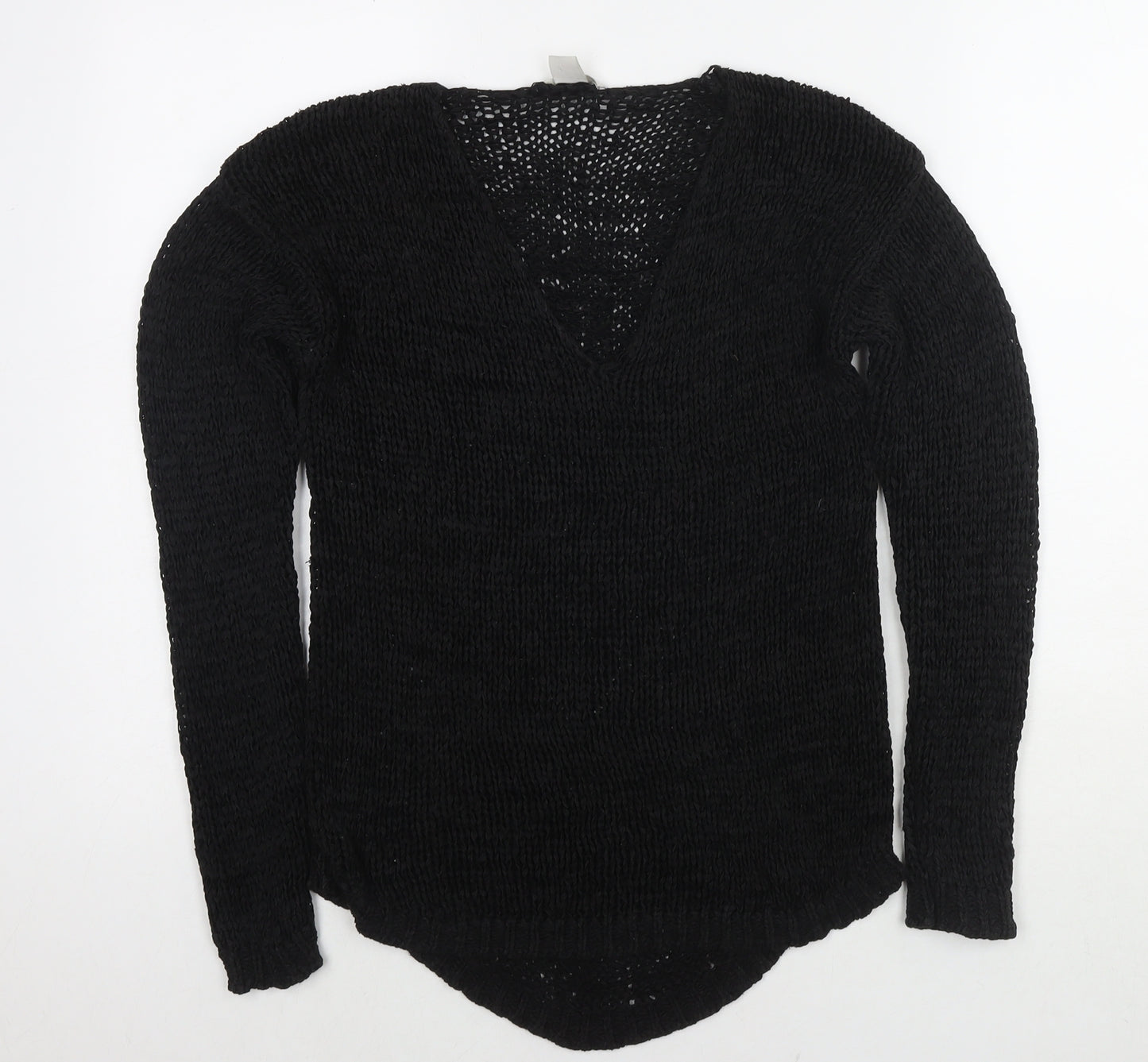 H&M Womens Black V-Neck Acrylic Pullover Jumper Size S
