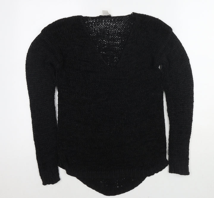 H&M Womens Black V-Neck Acrylic Pullover Jumper Size S