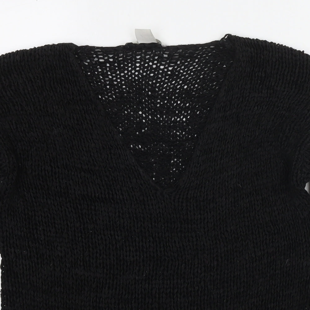H&M Womens Black V-Neck Acrylic Pullover Jumper Size S