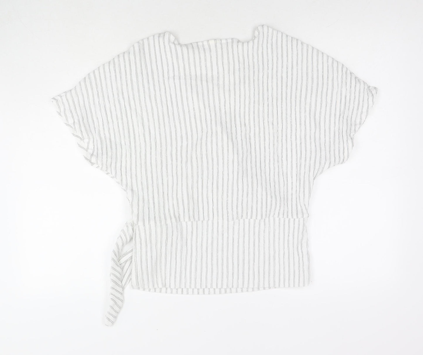 H&M Womens White Striped Polyester Basic Blouse Size S V-Neck