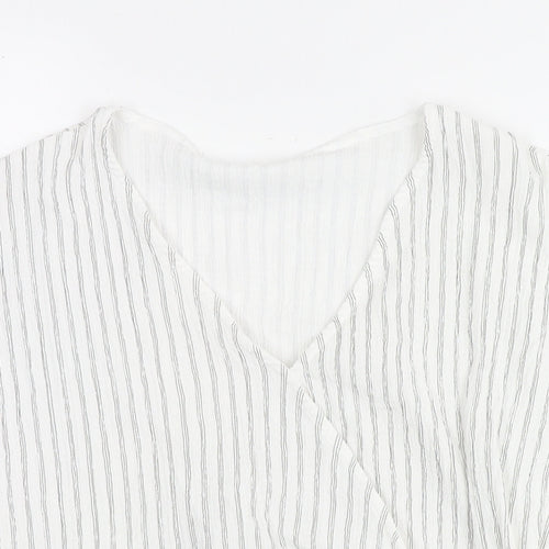 H&M Womens White Striped Polyester Basic Blouse Size S V-Neck