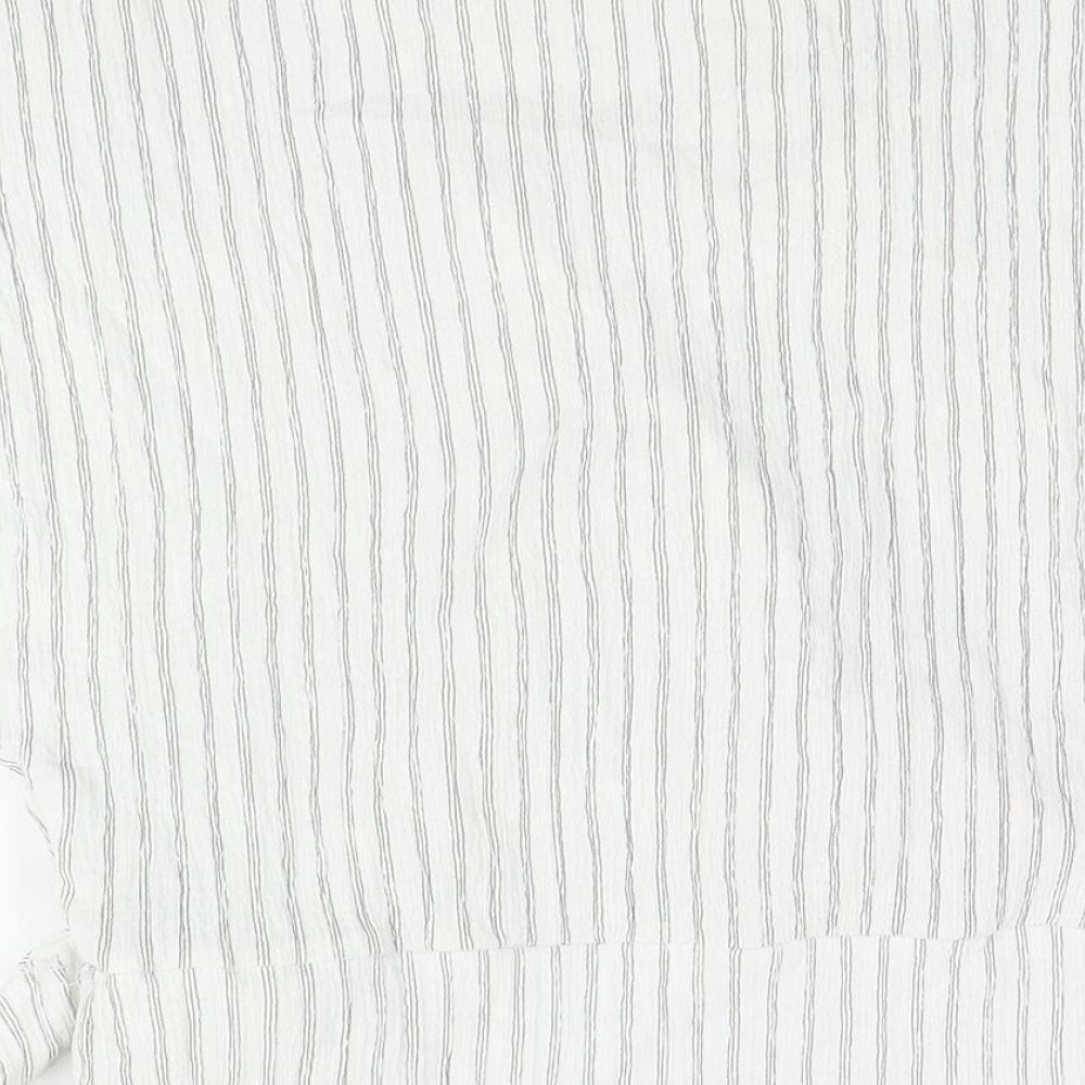 H&M Womens White Striped Polyester Basic Blouse Size S V-Neck