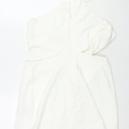 Stradivarius Womens White Polyester Mini Size L Round Neck Zip - Cut Out Detail