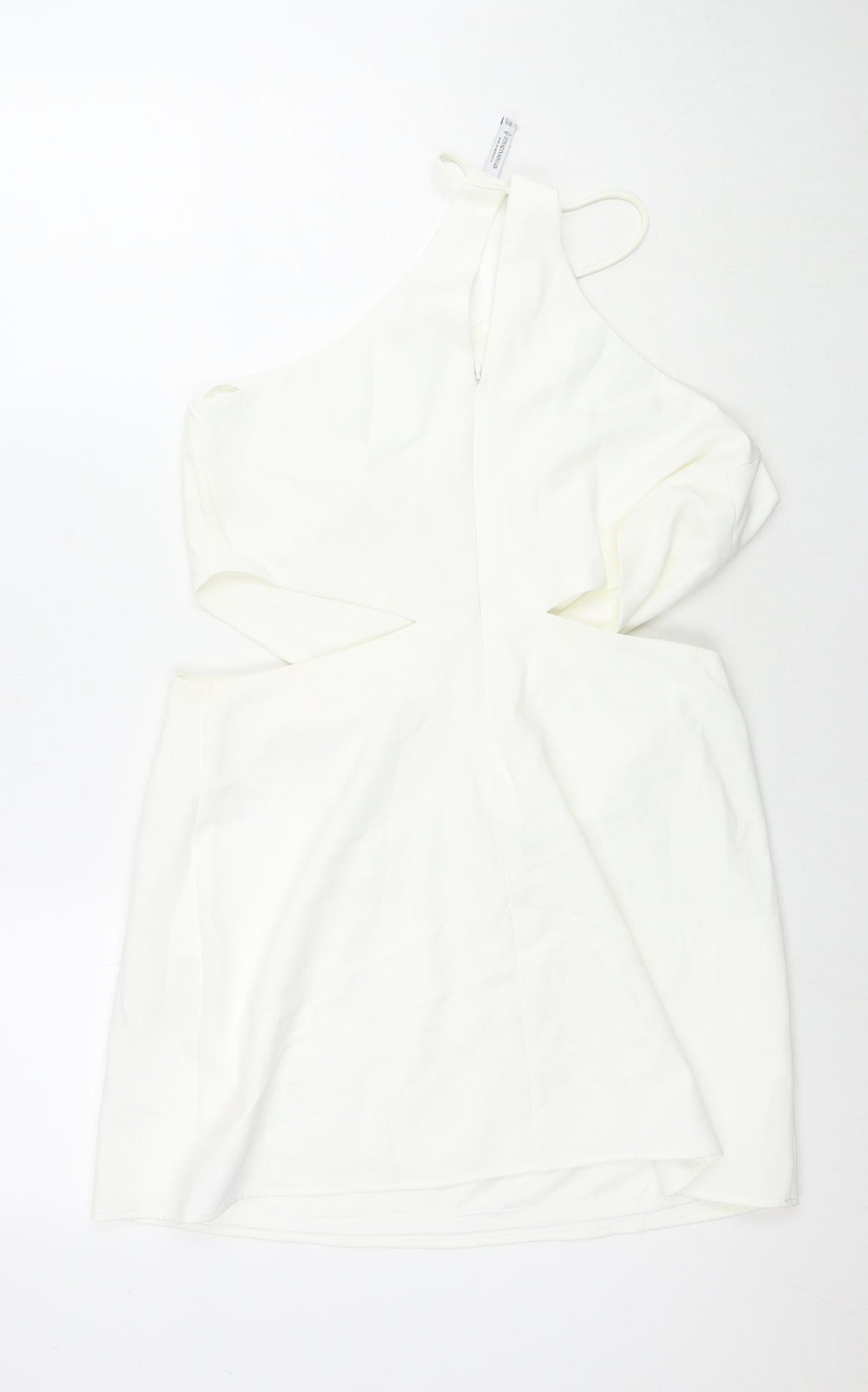 Stradivarius Womens White Polyester Mini Size L Round Neck Zip - Cut Out Detail
