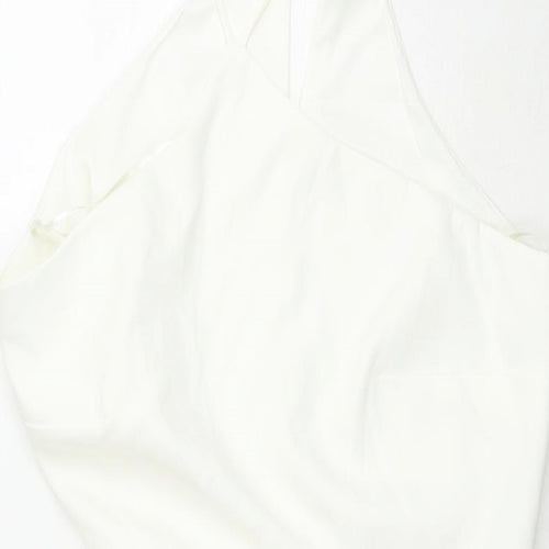 Stradivarius Womens White Polyester Mini Size L Round Neck Zip - Cut Out Detail