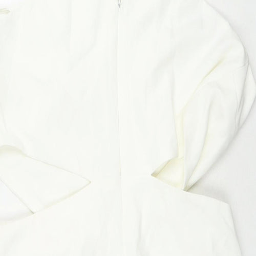Stradivarius Womens White Polyester Mini Size L Round Neck Zip - Cut Out Detail