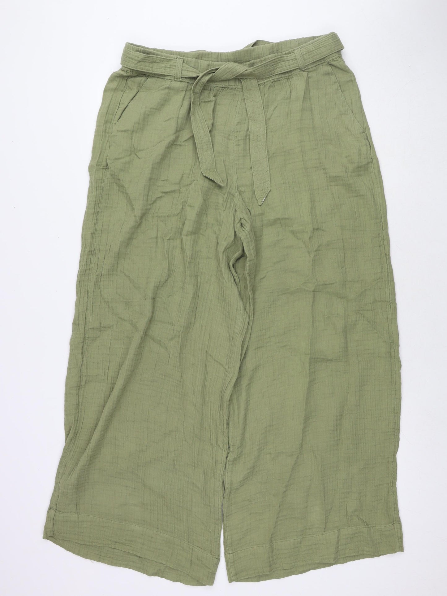 Per Una Womens Green Cotton Trousers Size 16 L28 in Regular