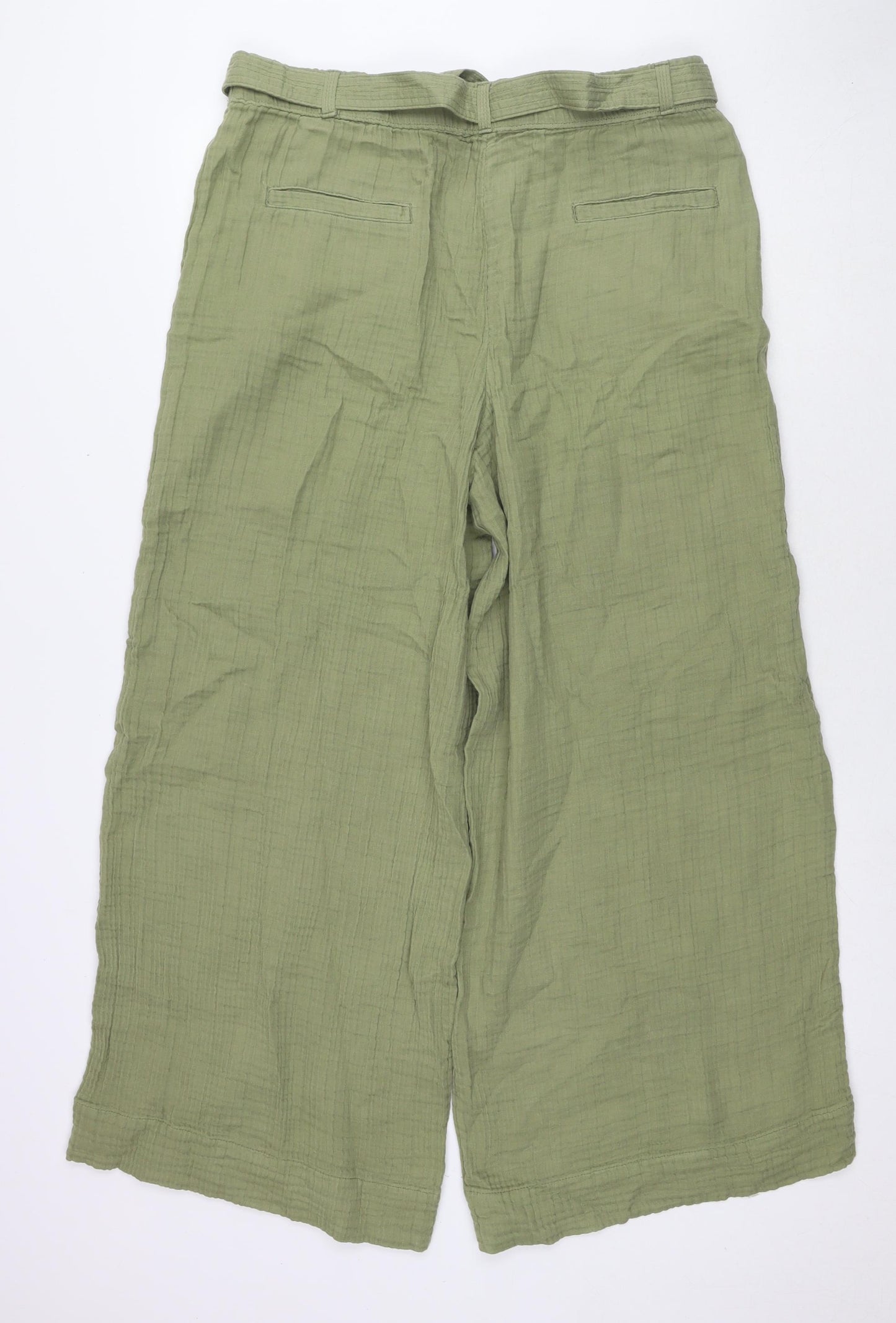 Per Una Womens Green Cotton Trousers Size 16 L28 in Regular