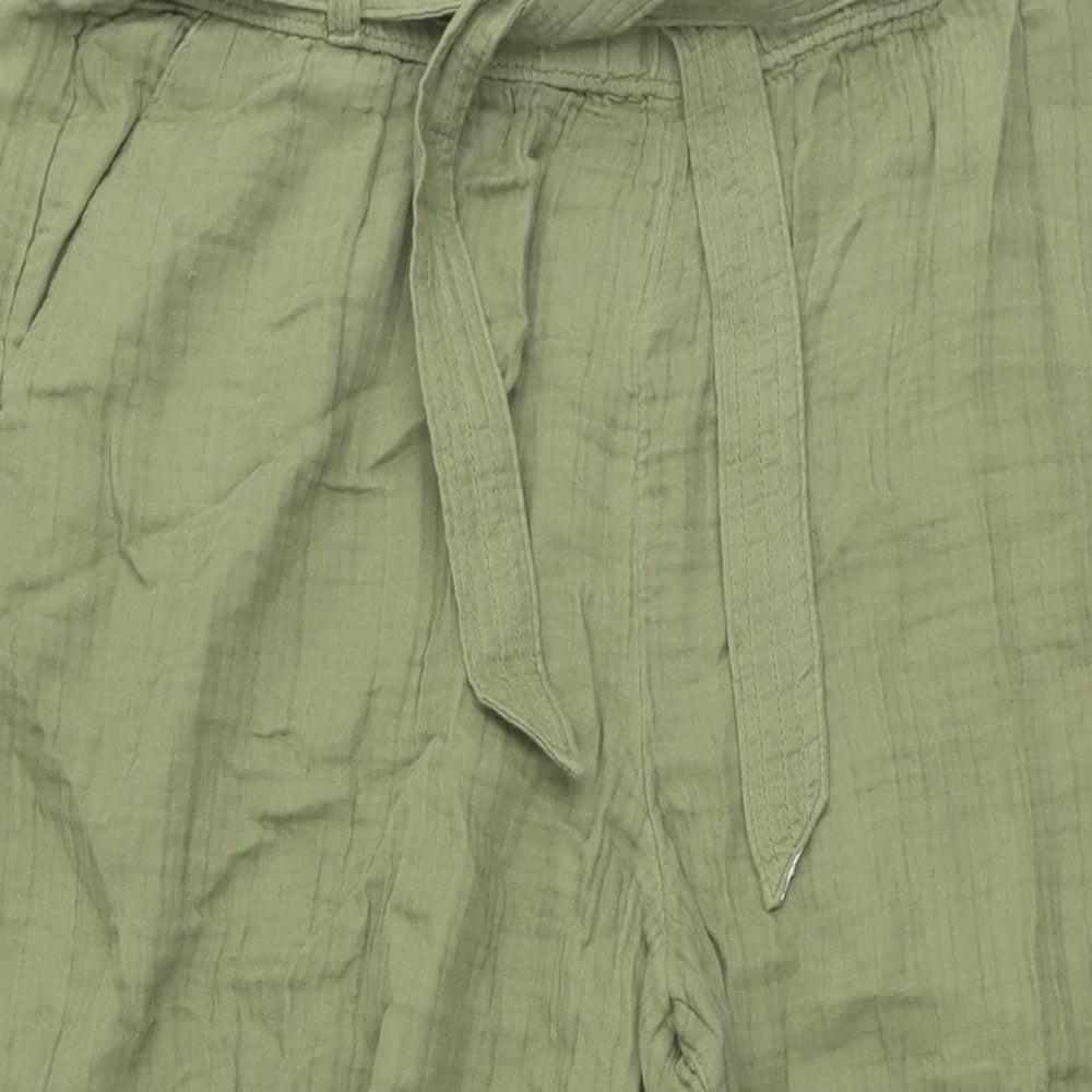 Per Una Womens Green Cotton Trousers Size 16 L28 in Regular