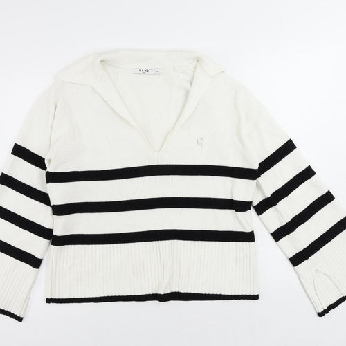 NA-KD Womens White Collared Striped Viscose Pullover Jumper Size M