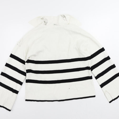 NA-KD Womens White Collared Striped Viscose Pullover Jumper Size M