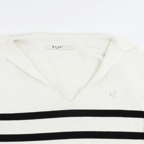 NA-KD Womens White Collared Striped Viscose Pullover Jumper Size M