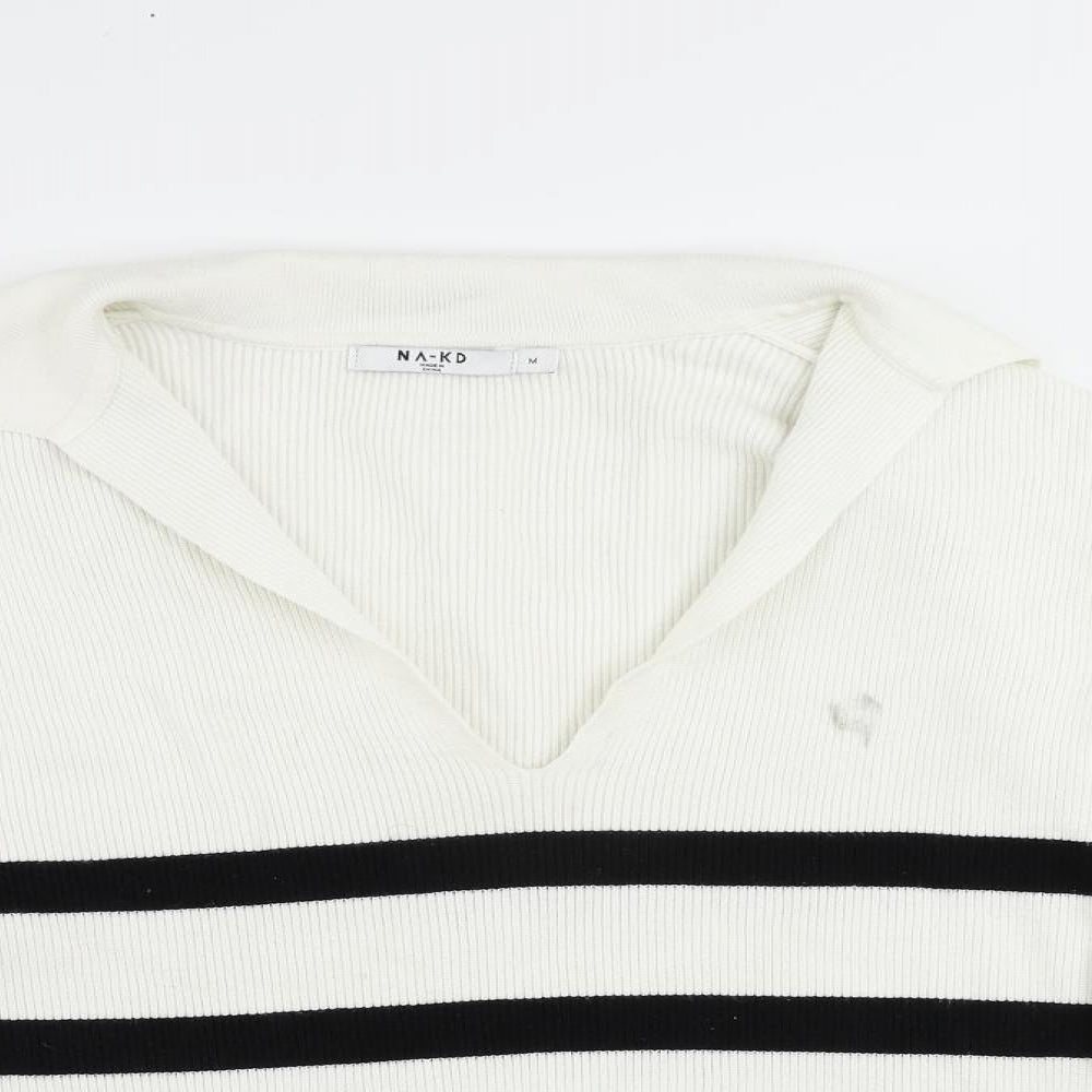 NA-KD Womens White Collared Striped Viscose Pullover Jumper Size M