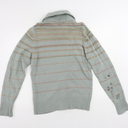 Diesel Mens Green Roll Neck Striped Wool Full Zip Jumper Size M Long Sleeve - Vintage