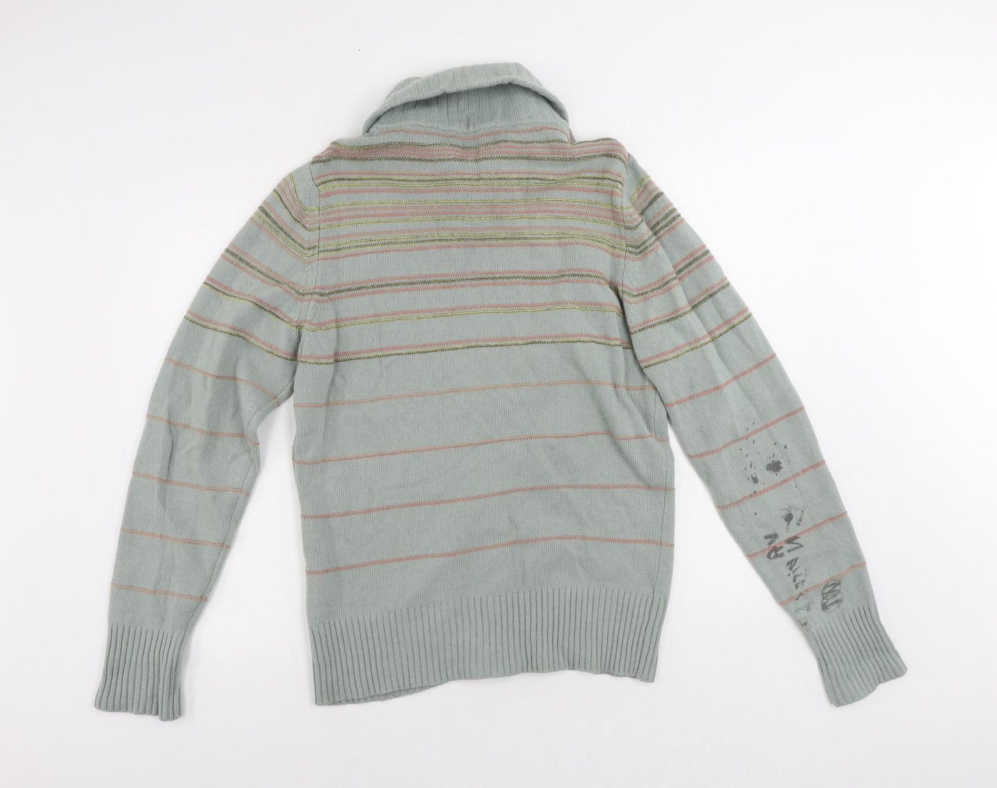 Diesel Mens Green Roll Neck Striped Wool Full Zip Jumper Size M Long Sleeve - Vintage