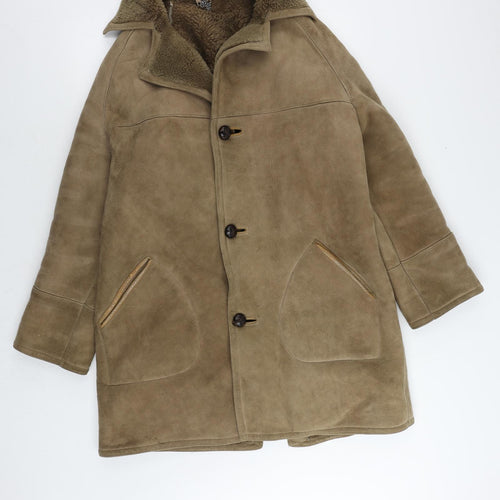 Bailey's Womens Beige Overcoat Coat Size M Button - Vintage Made in England Sheepskin