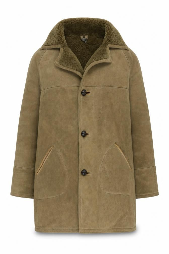 Bailey's Womens Beige Overcoat Coat Size M Button - Vintage Made in England Sheepskin