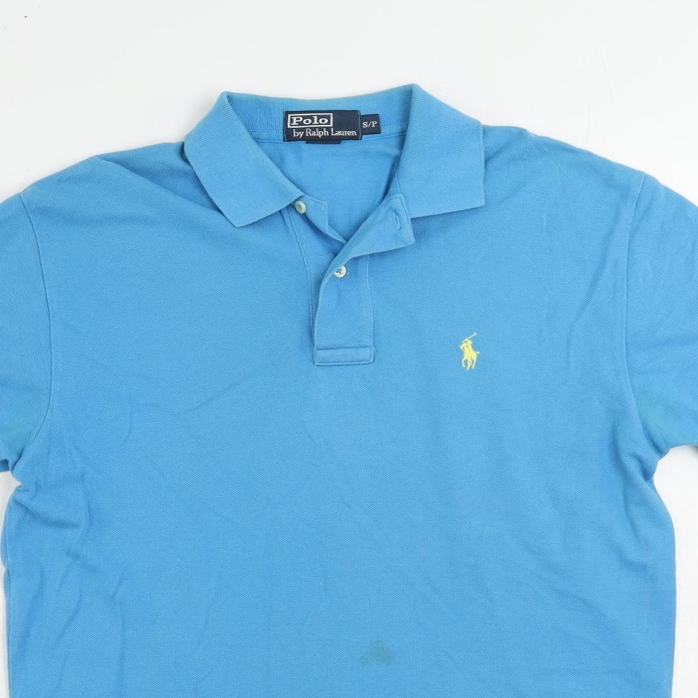 Polo Ralph Lauren Mens Blue Cotton Polo Size S Collared Button - Vintage Logo