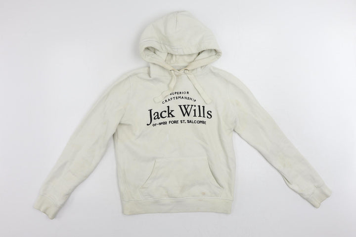 Jack Wills Womens Ivory Cotton Pullover Hoodie Size 6 Pullover - Logo Vintage