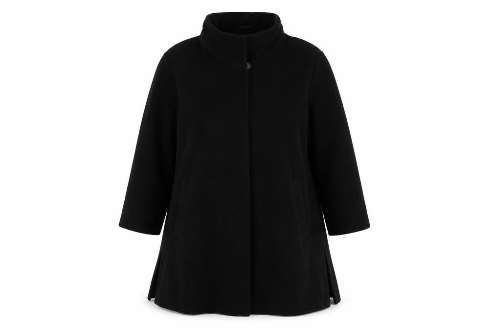 Front view of Basler women’s black overcoat coat, size UK 20, button - vintage