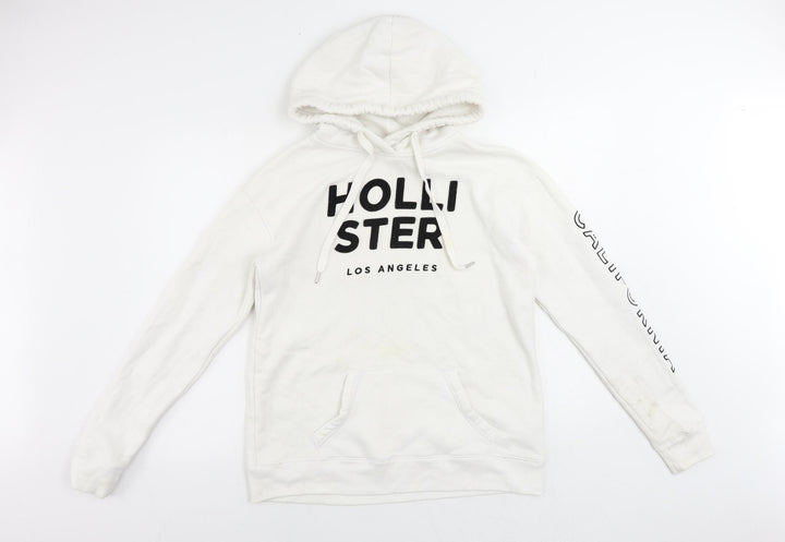 Hollister Womens White Cotton Pullover Hoodie Size M Pullover - Vintage Logo