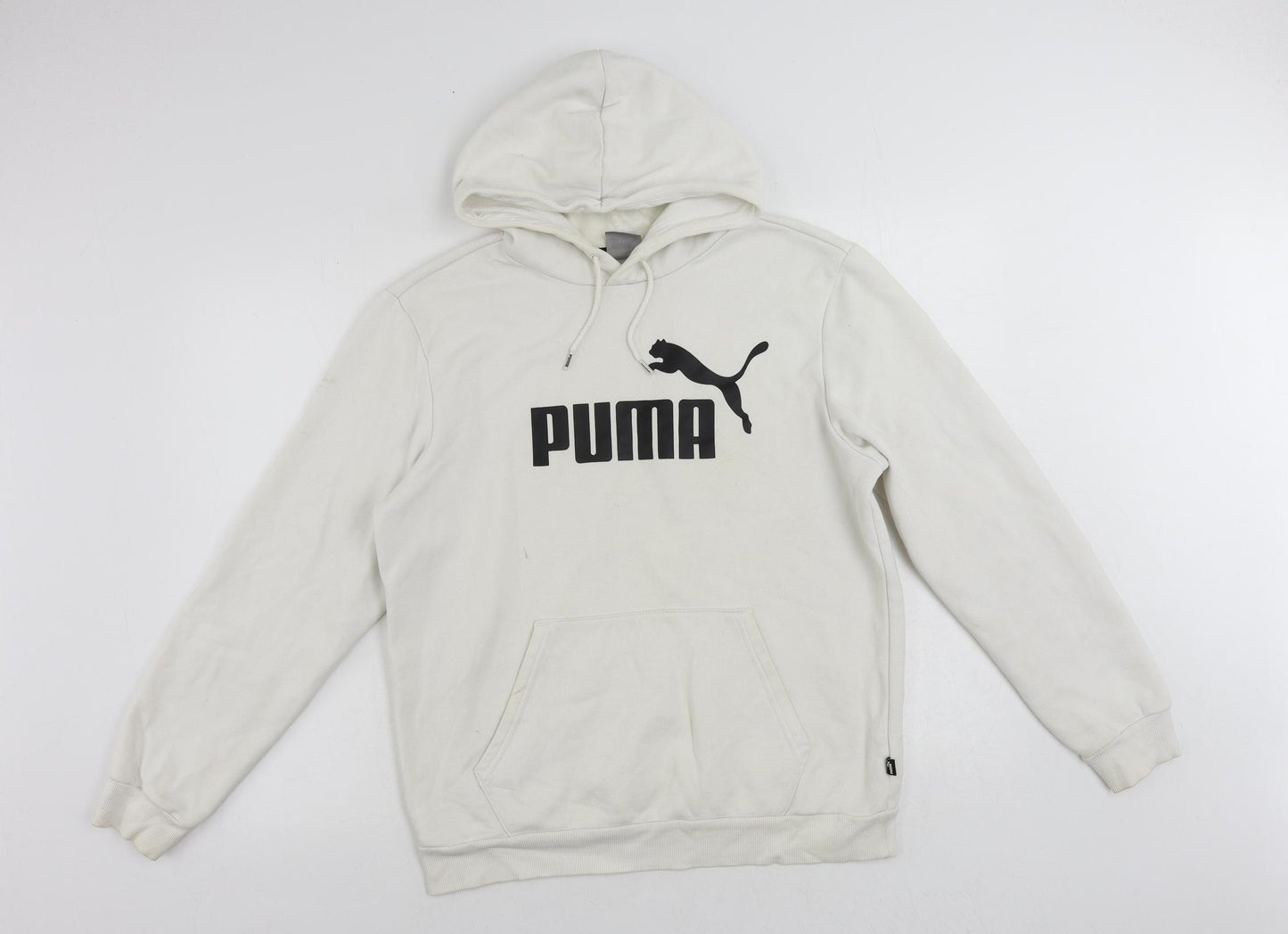 PUMA Mens White Cotton Pullover Hoodie Size M - Vintage Logo