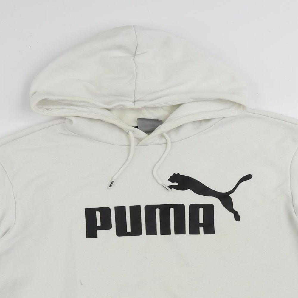 PUMA Mens White Cotton Pullover Hoodie Size M - Vintage Logo