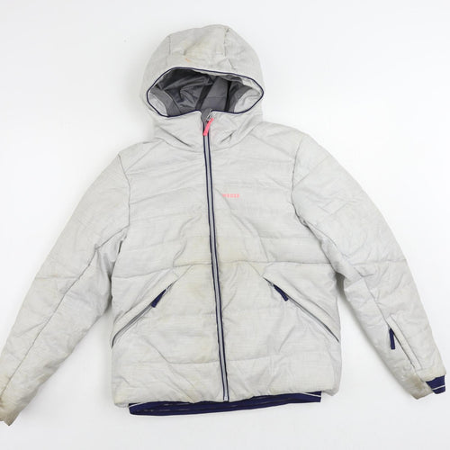 Wedze Girls Grey Puffer Jacket Jacket Size 12 Years Zip - Technical Waterproof Windproof Hooded