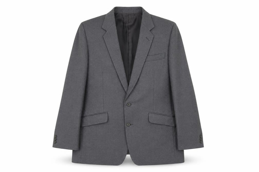 Front view of Dunn & Co men’s grey polyester jacket blazer, size 46, regular