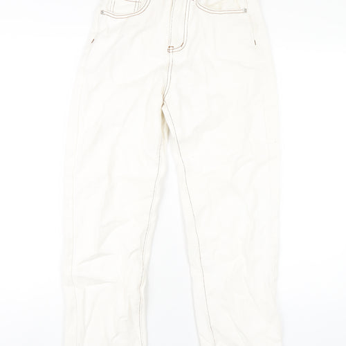 PRETTYLITTLETHING Womens Ivory Cotton Straight Jeans Size 4 L28 in Regular Zip