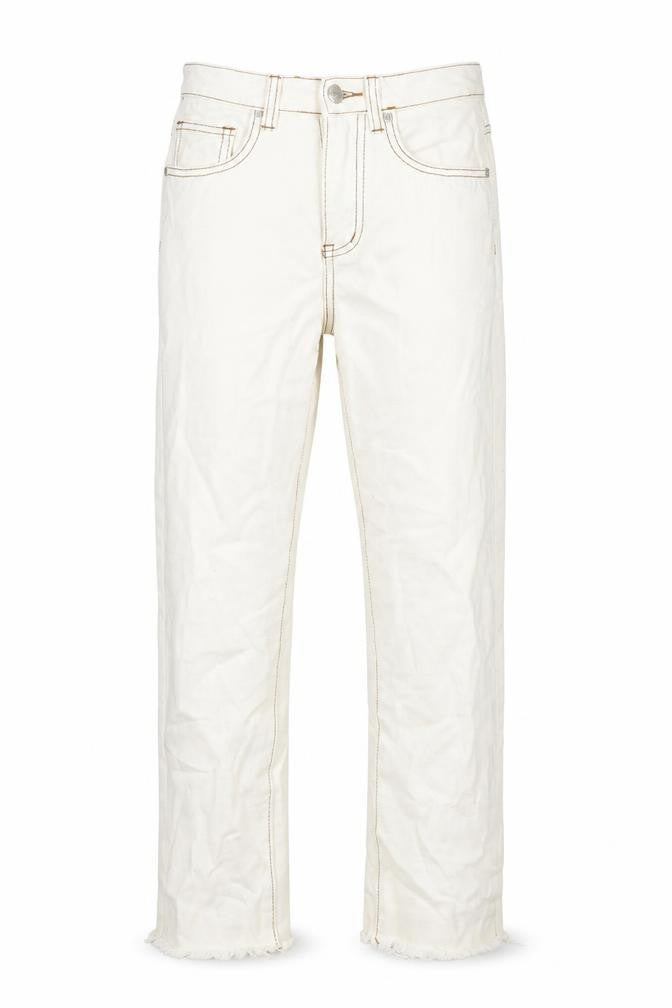PRETTYLITTLETHING Womens Ivory Cotton Straight Jeans Size 4 L28 in Regular Zip